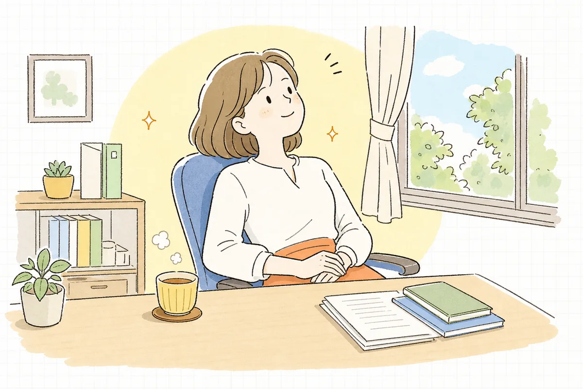 利益とお金の流れの両方を確認し終えて、通帳と計算書をそろえながらほっと安心した表情を見せるひとり経理の担当者