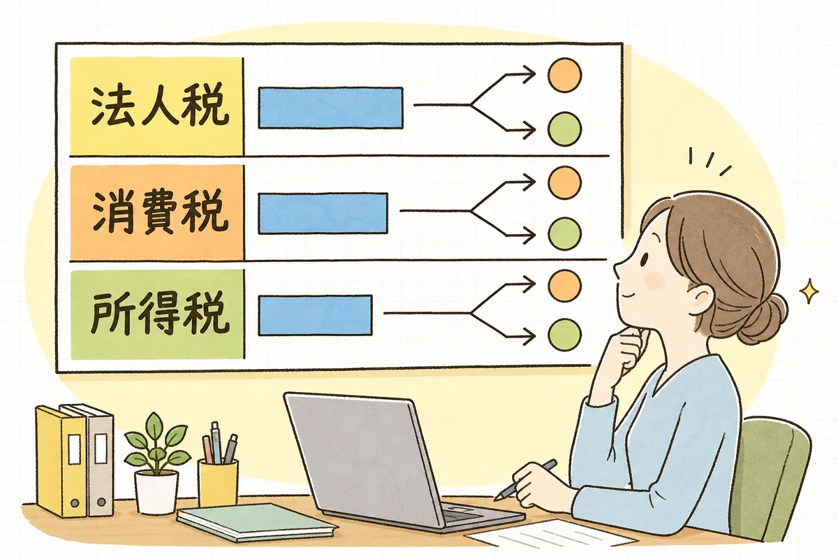 法人税・消費税・所得税それぞれの中間申告・予定納税の対象になるラインを整理した図