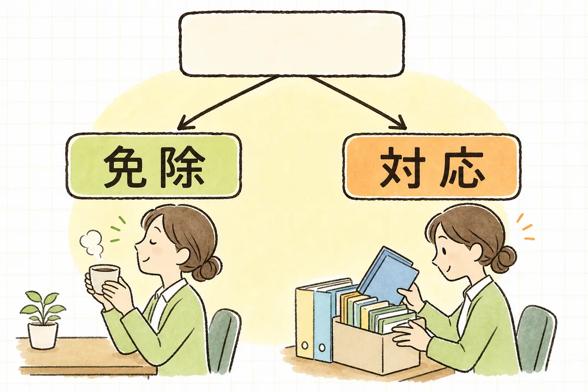 検索要件が免除される場合と、満たす必要がある場合の分かれ道を示した図