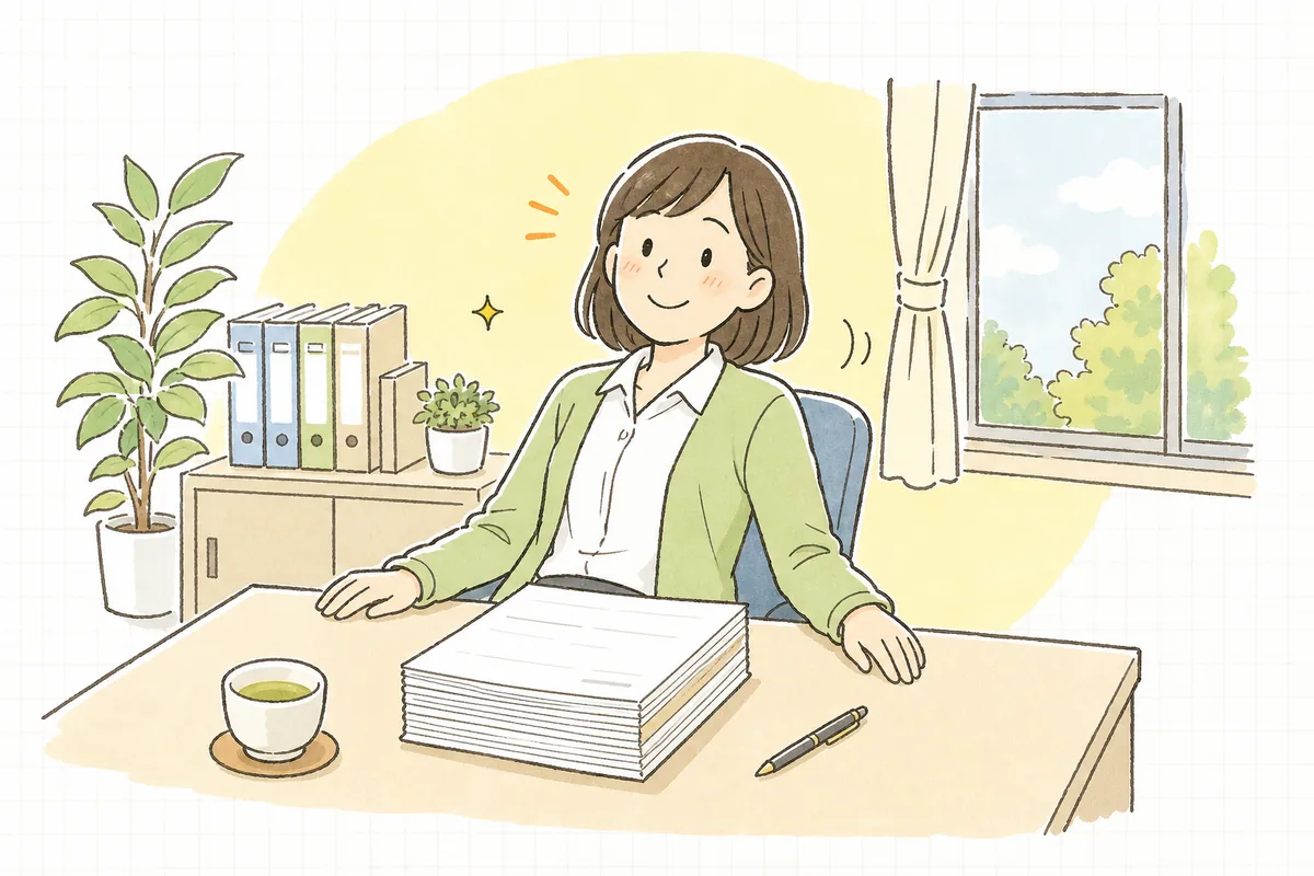 勘定科目内訳明細書を書き上げて決算書との突き合わせも終わり、肩の力が抜けた表情のひとり経理の担当者