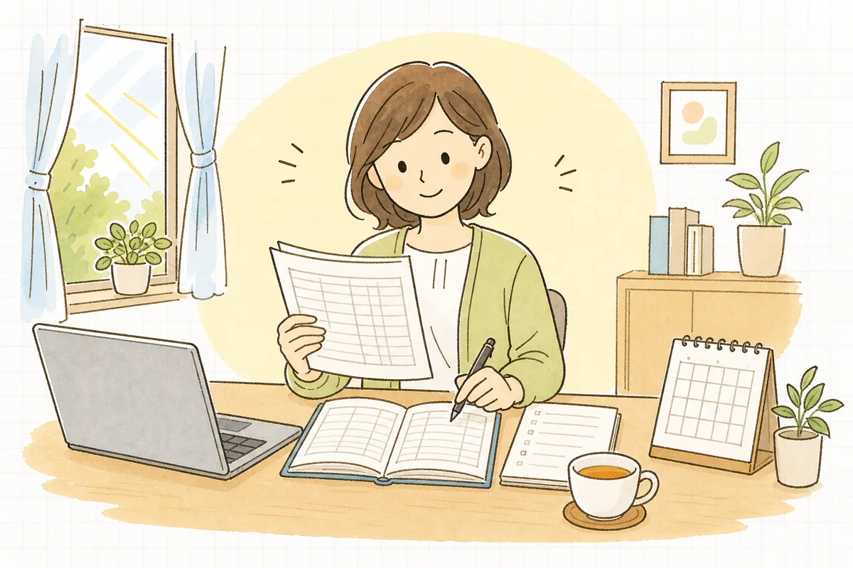 貸倒れの処理の判断基準が整理でき、落ち着いた表情で決算作業を進めるひとり経理の担当者