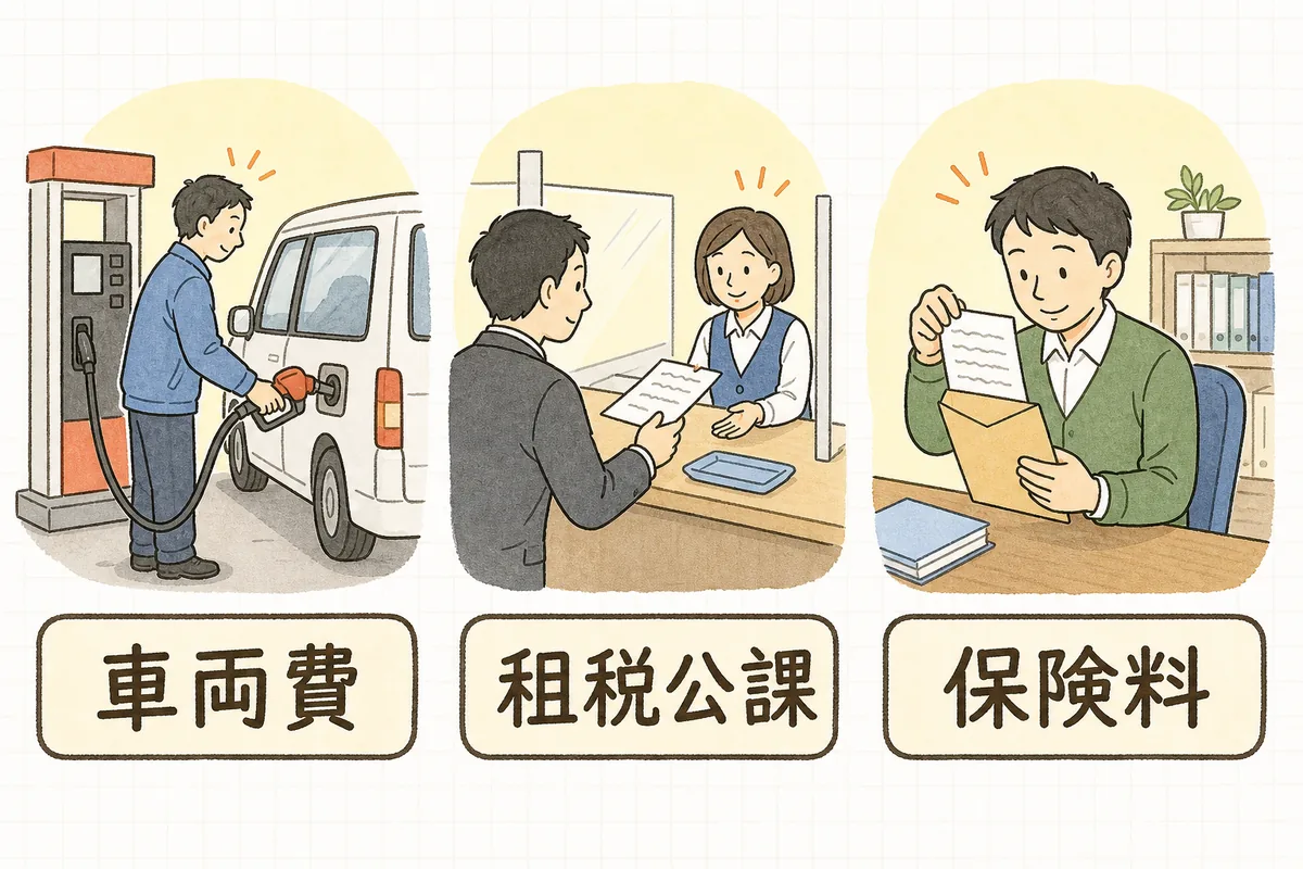 車まわりの支払いを、車両費・租税公課・保険料の3つに分けて示した図